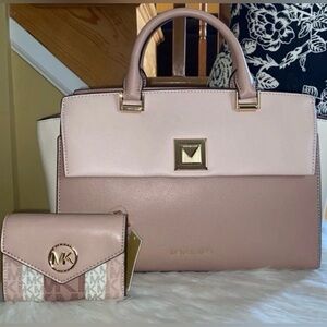 Michael Kors SYLVIA Satchel/CARMEN Trifold Wallet 2pc Set